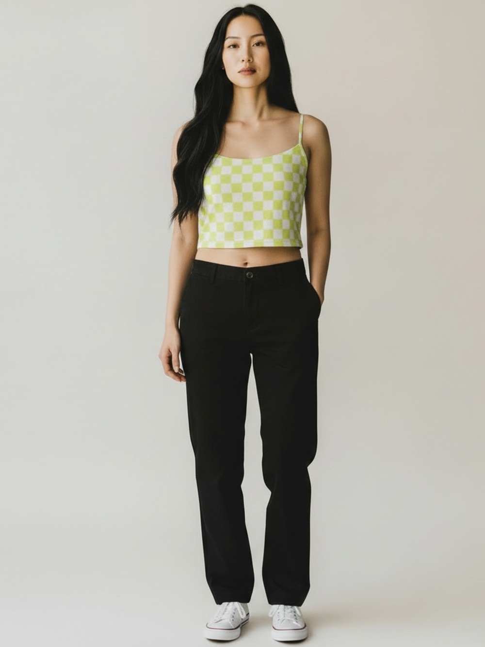 gaze Lime and White Checkered Spaghetti Strap Cami - Picture 3 of 4